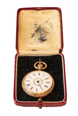 Lot 262 - A lady's 14-carat gold and enamel fob watch,...