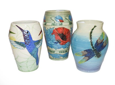 Lot 102 - Three Dennis China Works vases, Hummingbirds...