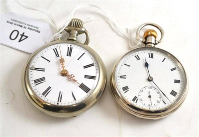 Lot 40 - A silver pocket watch and a plated pocket watch