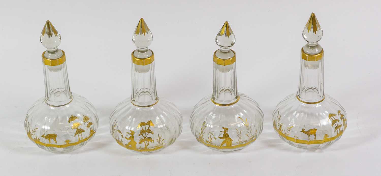Lot 262 - A Set of Four Bohemian Glass Scent Bottles and...