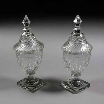 Lot 255 - A Pair of Regency Glass Vases and Covers, of...