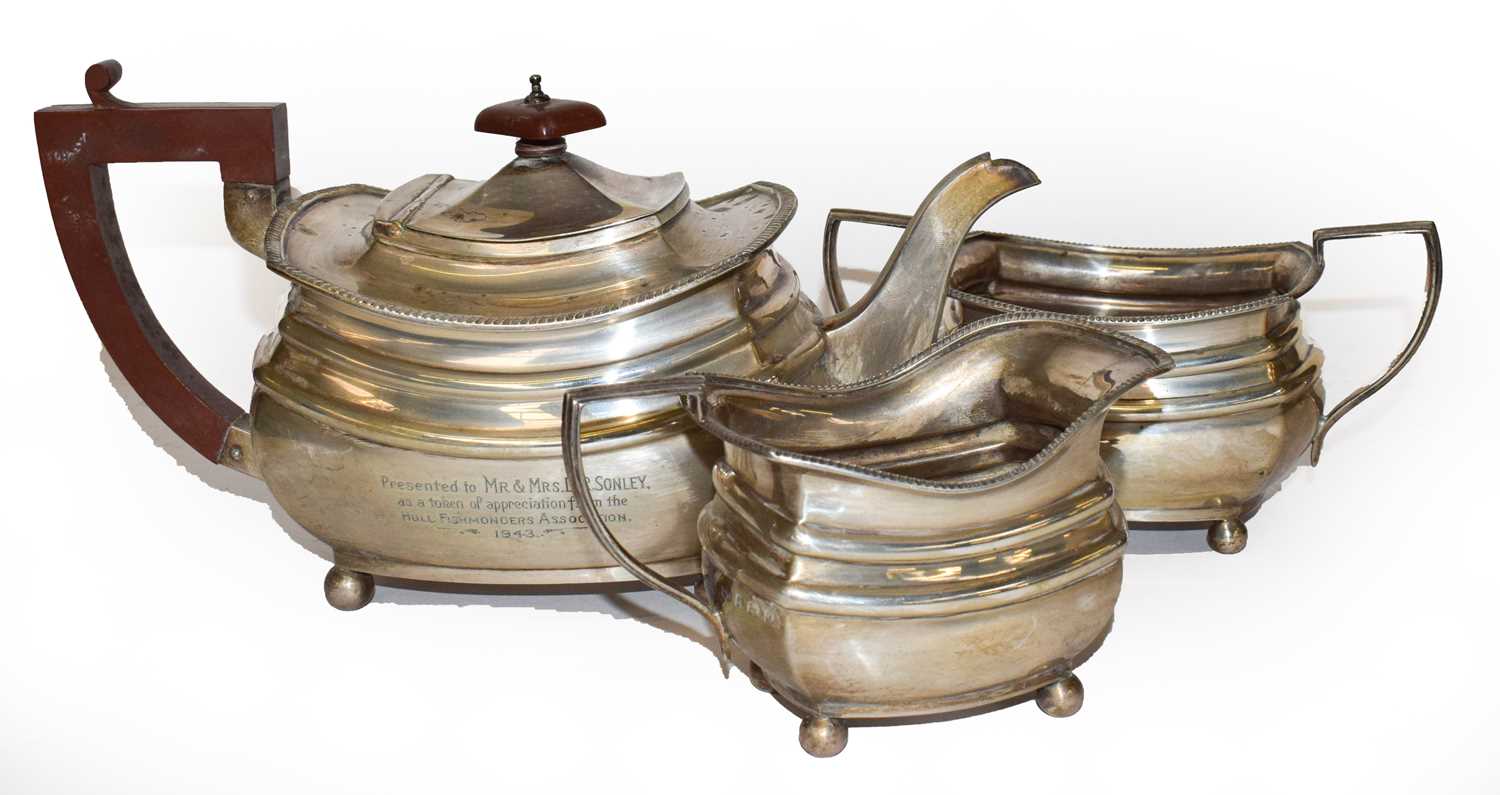 Lot 228 - A silver three-piece tea set, Chester &...