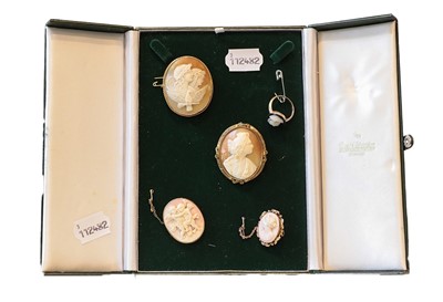 Lot 297 - Two cameo brooches with frames stamped '9CT';...