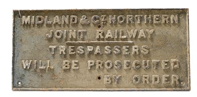 Lot 3183 - Midland & Great Northern Joint Railway Cast Iron Trespass Notice