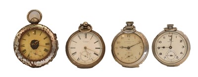 Lot 348 - Two silver cased pocket watches and two nickel...