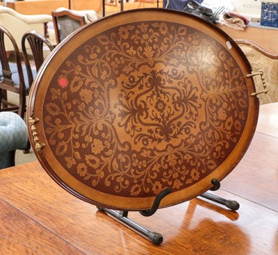 Lot 1358 - An Edwardian marquetry inlaid oval tray with...