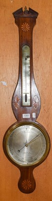 Lot 1355 - A mahogany inlaid wheel barometer, circa 1820,...