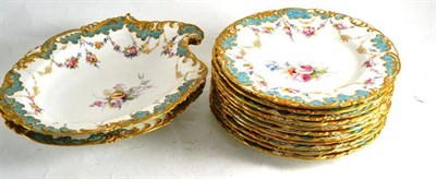 Lot 90 - Royal Crown Derby blue and floral decorated part dessert service