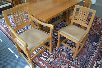 Lot 973 - A Set of Six (4+2) Peter  "Rabbitman " Heap Oak Lattice Back Chairs, with mushroom cow hide...