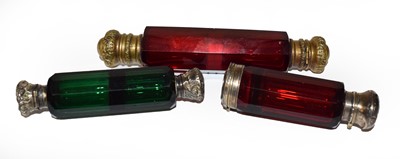 Lot 317 - A Victorian faceted ruby glass double scent...