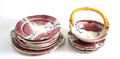 Lot 107 - A Nigel Graham stoneware composite set of six plates, four smaller plates, small handled dish and a