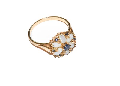 Lot 78 - A 14 carat gold opal and sapphire cluster ring,...
