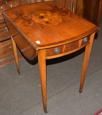 Lot 1285 - A yew wood Pembroke table with marquetry inlay