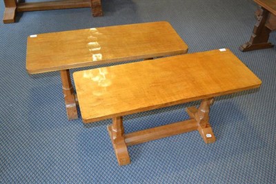 Lot 974 - Two Peter  "Rabbitman " Heap Oak Rectangular Coffee Tables, on two octagonal legs joined by a...