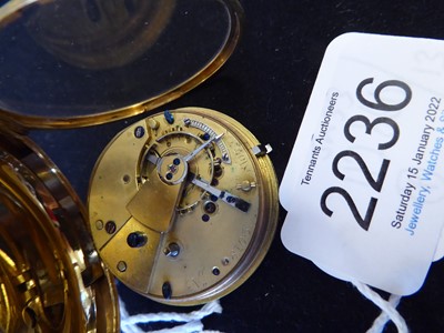 Lot 2236 - An 18 Carat Gold Fob Watch