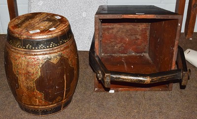 Lot 446 - A Chinese lacquered wooden rice bucket, of...