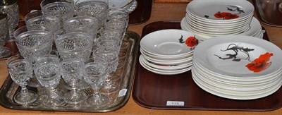 Lot 115 - Wedgwood Susie Cooper design dinner service 'Corn Poppy' and cut table glass (on two trays)