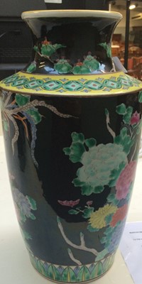 Lot 80 - Two Chinese black and green vases decorated...