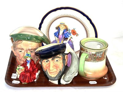 Lot 127 - Tray including character jugs and a Royal Doulton figure 'Linda'