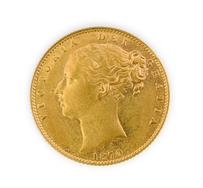 Lot 100 - Victoria, Sovereign, 1870, young head left,...