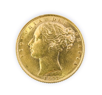 Lot 103 - Victoria, Sovereign, 1872, young head left,...