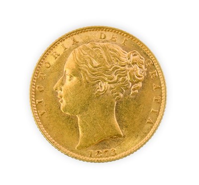 Lot 2198 - Victoria, Sovereign, 1873, young head left,...