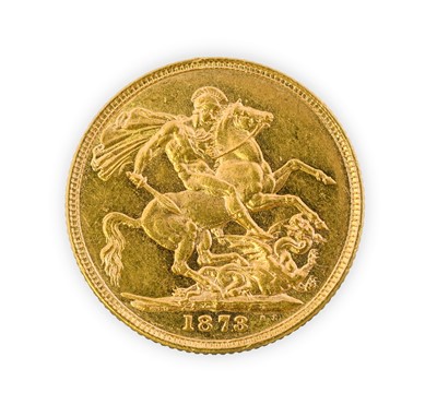 Lot 106 - Victoria, Sovereign, 1873, young head left,...