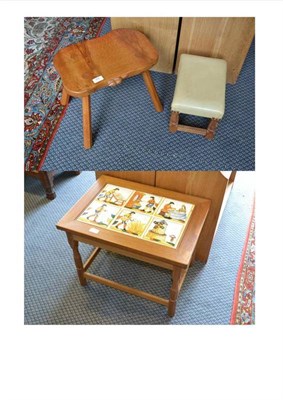 Lot 976 - A Colin  "Beaverman " Almack Oak Table, the top inset with six tin glazed tiles depicting bread...