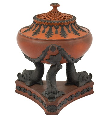 Lot 614 - A Wedgwood Rosso Antico Censer and Cover,...