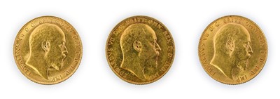 Lot 124 - Edward VII, Sovereigns (3), 1908, 1909 and...
