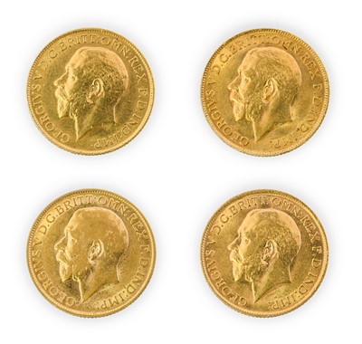 Lot 128 - George V, Sovereigns (4), 1912, 1913(2) and...