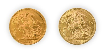 Lot 129 - George V, Sovereigns (2), 1912, and 1914, bare...