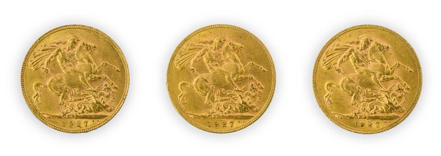 Lot 142 - George V, Sovereigns (3), all 1927 South...