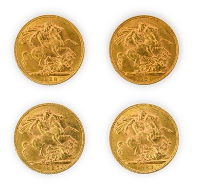Lot 143 - George V, Sovereigns (4), 1927(2) and 1928 (2)...