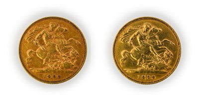 Lot 165 - Edward VII, Half Sovereigns (2), 1902, bare...