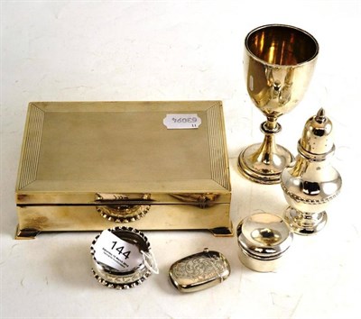 Lot 144 - Silver cigarette box, by HBROS, Birmingham 1973, silver goblet trophy cup, by W.N Ltd,...