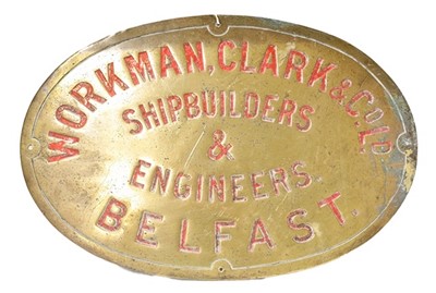 Lot 3230 - Workman, Clark & Co. Ltd Shipbuilders Plate