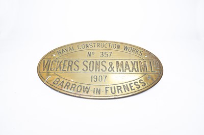 Lot 3223 - Vickers, sons & Maxim Ltd Naval Construction Works Plate