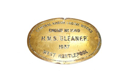 Lot 3188 - Central Marine Engine Works HMS Gleaner Makers Plate