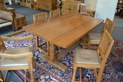 Lot 978 - A Martin "Lizardman " Dutton Oak 5'5 " Four Plank Refectory Table, on two octagonal legs joined...