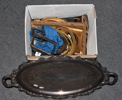 Lot 419 - Box of assorted frames and a plated twin...