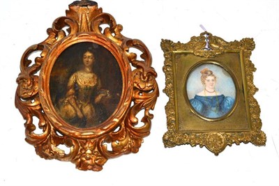 Lot 154 - An 18th/19th century English school portrait of a lady within a gilt frame and a watercolour...