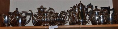 Lot 161 - A collection of silver plate including five assorted tea services, large twin handled tray,...