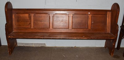 Lot 1258 - A Victorian pine panel back church pew, 200cm...