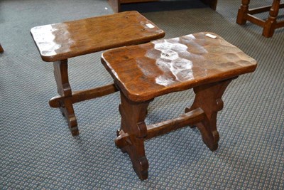 Lot 979 - A Pair of Thomas "Gnomeman " Whittaker Oak Stools, the rectangular top above two stretchers, on two