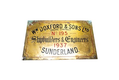 Lot 3227 - Wm Doxford & Sons Ltd Shipbuilders Plate