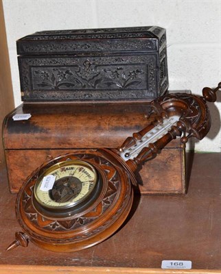 Lot 168 - Walnut hinged box with presentation plaque, dated 1873; a 19th century carved and ebonised...