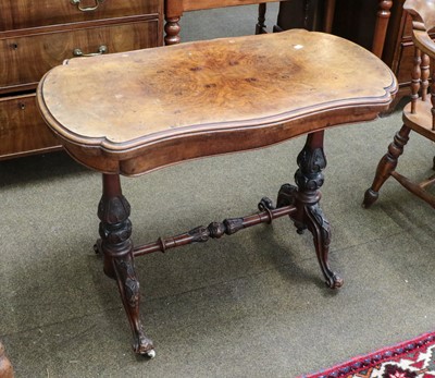 Lot 1309 - A Victorian burr walnut foldover card table,...