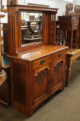 Lot 1329 - An Art Nouveau oak mirror back sideboard of...