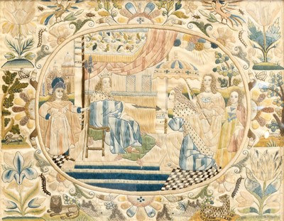 Lot 150 - A Needlework Panel Depicting King Solomon and...